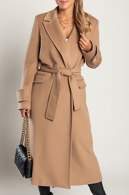 Elegant long coat Canossa, camel color